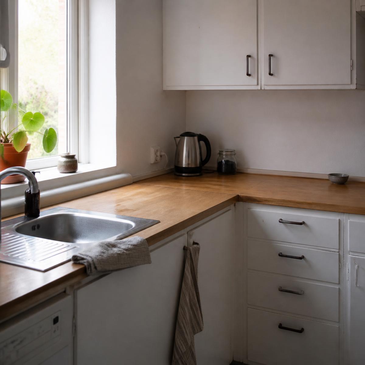 Skinnende rent moderne køkken efter professionel rengøring
